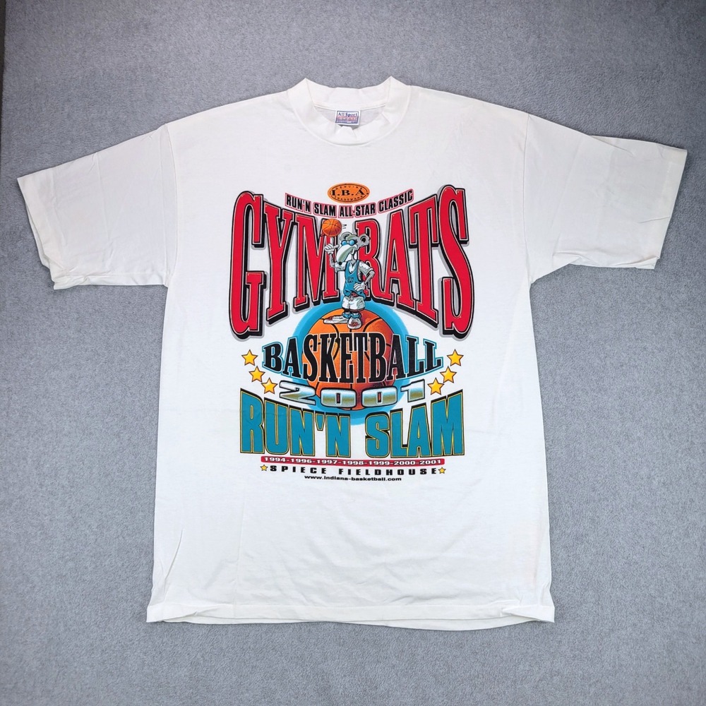 All Sport Gym Rats Basketball T-Shirt Mens XL White 2001 Run'n Slam Vintage